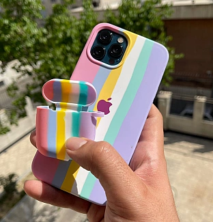 قاب سیلیکون رنگین کمانی صورتی iphone